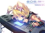  aira_(ira) blonde_hair green_eyes instrument kagamine_rin solo synthesizer vocaloid yamaha 