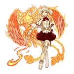  ahoge albino belt bird boots cape capelet fire gloves greaves k+ original phoenix rapier red_eyes ribbon sheath short_hair short_twintails skirt smile solo sword thigh_boots thighhighs twintails weapon white_hair zettai_ryouiki 