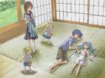  3girls brother_and_sister child everyone fujino_mayuki hatsune_miku holding_hands kagamine_len kagamine_rin kaito meiko multiple_boys multiple_girls siblings sleeping twins vocaloid younger 