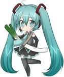  bad_id bad_pixiv_id blush chibi detached_sleeves green_eyes green_hair hatsune_miku headphones long_hair lowres microphone necktie skirt solo spring_onion thighhighs twintails umehara_emika vocaloid 