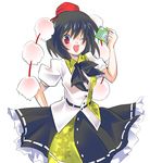  bangs black_hair blush camera hat kogawa looking_at_viewer one_eye_closed open_mouth red_eyes shameimaru_aya short_hair smile solo tokin_hat touhou 