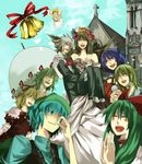  bad_id bad_pixiv_id bell black_hair black_wings blonde_hair blue_hair blush carrying church dress flower green_hair hat head_wreath inubashiri_momiji kagiyama_hina kawashiro_nitori kazami_yuuka kochiya_sanae lily_white long_hair medicine_melancholy moriko32 multiple_girls princess_carry purple_hair ribbon rope shameimaru_aya short_hair tears touhou umbrella wedding wedding_dress white_hair wings yasaka_kanako 