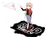  anita_king casual green_eyes paper_airplane pink_hair r.o.d_the_tv read_or_die shiromiso short_hair shorts solo tomboy 
