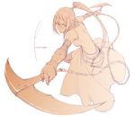  belt chain dual_wielding holding kusarigama kyo_(kuroichigo) long_hair monochrome nakatsukasa_tsubaki pink ponytail sickle simple_background solo soul_eater thighhighs weapon 