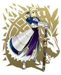  ahoge armor artoria_pendragon_(all) blonde_hair caliburn fate/stay_night fate_(series) green_eyes hands_on_hilt k+ saber solo sword weapon 