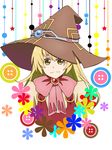  1girl beryl_benito blonde_hair buttons flower freckles hat long_hair ribbon smile star tales_of_(series) tales_of_hearts witch_hat yellow_eyes 