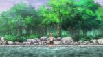  1boy 1girl animal_ears animated animated_gif barefoot black_hair blush cat_ears cat_tail dog_days falling lowres nature navel noir_vinocacao nude outdoors red_eyes screencap shinku_izumi splashing submerged tail water wet 