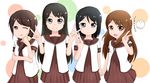  black_hair brown_eyes brown_hair highres long_hair madokarako mikami_shiori multiple_girls nanamori_school_uniform one_eye_closed ookubo_rumi ootsubo_yuka real_life school_uniform seiyuu serafuku short_hair tsuda_minami yuru_yuri 