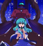  akatoro_(nightlord) bow cannon frog_hair_ornament god green_hair hair_ornament kochiya_sanae long_hair macross mechanization microphone multiple_girls onbashira parody pillar robot rope shide shimenawa snake touhou weapon yasaka_kanako yellow_eyes 