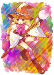 1girl beryl_benito blonde_hair boots bow brown_eyes brush hat long_hair open_mouth paint ribbon tales_of_(series) tales_of_hearts thighhighs wide_sleeves witch_hat 