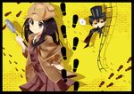  1girl chibi chitanda_eru coat cosplay detective footprints hat hyouka kimi_ni_matsuwaru_mystery ladder magnifying_glass necktie oreki_houtarou uminekoritorubasuta-zu 