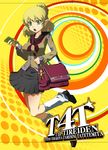  alternate_costume bag blonde_hair cellphone doll green_eyes highres iphone mizuhashi_parsee open_mouth parody persona persona_4 phone pointy_ears school_uniform serafuku skirt smartphone solo touhou yotsuba_yuiko 