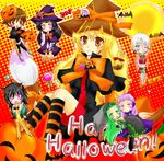  3boys 4girls animal_ears anklet bare_shoulders bat belt beryl_benito black_hair blonde_hair blue_eyes blush_stickers breasts brown_eyes brown_hair candy capelet carrying cross dress fur goggles green_eyes green_hair grey_hair halloween hat hisui_hearts innes_lorenz jacket jewelry kohak_hearts kunzite lollipop long_hair midriff multiple_boys multiple_girls navel open_mouth pants pumpkin purple_eyes purple_hair ribbon richea_spodune shing_meteoryte shoes short_hair shorts skirt smile socks tail tales_of_(series) tales_of_hearts wide_sleeves wink witch_hat 