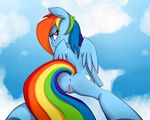  anus blue blue_fur butt cloud clouds cutie_mark equine female friendship_is_magic hair horse looking_at_viewer looking_back multi-colored_hair my_little_pony nude pegasus pony presenting presenting_hindquarters purple_eyes pussy rainbow_dash_(mlp) simple_background sky smitty_g solo spread_legs spreading standing wings 