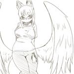  breasts canine clothing eyewear feathered_wings female fox glasses mammal monochrome novsilv novsilv_(artist) pants plain_background shirt sketch white_background wings 