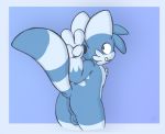  2018 anthro balls blue_fur butt cat digital_media_(artwork) feline fur jay_the_cat lewdbyaj looking_at_viewer looking_back male mammal nude nude_male peace_sign_(disambiguation) presenting presenting_hindquarters raised_tail simple_background smile solo 