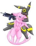  ambiguous_gender armed blush couple eeveelution espeon gun keron m203 m4 nintendo no_background nude plain_background pok&#233;mon pok&eacute;mon pvt._keron ranged_weapon shy umbreon video_games weapon white_background 