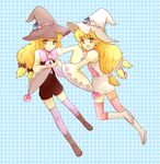  2girls beryl_benito blonde_hair boots brown_eyes dual_persona hat multiple_girls open_mouth ribbon smile tales_of_(series) tales_of_hearts thighhighs witch_hat 