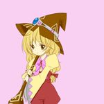  1girl beryl_benito blonde_hair brown_eyes brush hat long_hair pink_background ribbon tales_of_(series) tales_of_hearts wide_sleeves witch_hat 