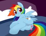  anal anal_beads anus bed blue_fur cum cutie_mark equine female friendship_is_magic hair horse looking_at_viewer multi-colored_hair my_little_pony pegasus pillow pony purple_eyes pussy rainbow_dash_(mlp) sex_toy smile smitty_g solo wings 