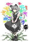  animal animal_ears basket boots capelet flower grey_hair harusame_(unmei_no_ikasumi) jewelry long_sleeves mouse mouse_ears mouse_tail nazrin pendant puffy_sleeves red_eyes short_hair smile solo tail touhou 