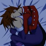  2boys age_difference brown_hair father_and_son hug kratos_aurion lloyd_irving multiple_boys short_hair sleeping tales_of_(series) tales_of_symphonia 