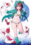  aida_kan_mori animal_hood bikini boots fish frog goldfish hood hoodie original raincoat red_eyes red_hair short_hair solo swimsuit 