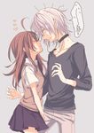  1girl accelerator ahoge bad_id bad_pixiv_id blush brown_hair closed_eyes heart height_difference imminent_kiss last_order older school_uniform silver_hair skirt spoken_squiggle squiggle to_aru_majutsu_no_index yamano_(151515) 