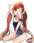  hanasaki_tsubomi heartcatch_precure! long_hair one-piece_swimsuit one_eye_closed precure raafuru red_eyes red_hair simple_background sketch solo swimsuit twintails white_background 