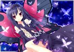  accel_world antenna_hair bad_id bad_pixiv_id bare_shoulders black_hair bug butterfly butterfly_wings dress dutch_angle elbow_gloves gloves hairband insect kuroyukihime long_hair red_eyes smile solo tetsu_tissue wings 
