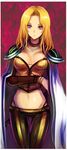  blonde_hair blue_eyes breasts bustier cape celes_chere final_fantasy final_fantasy_vi jewelry kara_(color) long_hair medium_breasts midriff navel necklace solo thigh_gap 