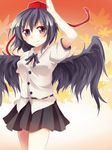  beniponzu black_hair blush hat looking_at_viewer shameimaru_aya short_hair skirt smile solo tokin_hat touhou wings 