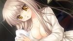  blush brown_hair cleavage close game_cg hinoue_itaru long_hair no_bra rewrite senri_akane towel wet yellow_eyes 