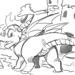  butt dragon horn looking_back male monochrome open_mouth scalie solo spyro spyro_the_dragon tongue video_games wings 