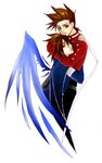  age_difference brown_eyes brown_hair father_and_son hug kratos_aurion lloyd_irving short_hair spiked_hair suspenders tales_of_(series) tales_of_symphonia wings 