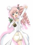  alcohol bad_id bad_pixiv_id blue_eyes blush chris_(kore_wa_zombie_desu_ka?) drill_hair hair_ornament hair_ribbon hairband hat intejia kore_wa_zombie_desu_ka? long_hair open_mouth pink_hair ribbon sake side_ponytail solo top_hat 