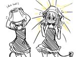  anonymous_drawfag bare_shoulders blush cable dress embarrassed english lamp lampshade monochrome original personification solo spot_color 