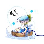  ahoge alternate_hairstyle basin blonde_hair blue_hair bow cirno detached_wings gradient_hair hair_bow hose ice ice_wings kona_sleipnir multicolored_hair open_mouth partially_submerged ponytail short_hair sleeveless solo touhou water wings 