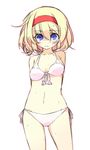  alice_margatroid arms_behind_back bikini blonde_hair blue_eyes blush groin hairband shamo_(koumakantv) short_hair sketch solo swimsuit touhou wet white_background white_bikini 