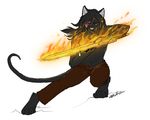  anthro burn feline fuckie magic male mammal panther plain_background pose solo sword topless weapon white_background 