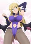  blonde_hair breasts covered_nipples demon_girl demon_tail elbow_gloves gloves green_eyes heart heart_cutout highres large_breasts long_hair lotte_no_omocha! mature mercelida_ygvar naughty_face navel navel_cutout pantyhose pointy_ears satou_chagashi solo succubus tail tongue wings 