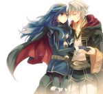  1girl armor bad_id bad_pixiv_id blue_eyes blue_hair cape closed_eyes fingerless_gloves fire_emblem fire_emblem:_kakusei gloves lucina male_my_unit_(fire_emblem:_kakusei) mejiro my_unit_(fire_emblem:_kakusei) silver_hair tears 