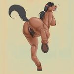  anus aoino_broome bent_over big_breasts black_hair breasts brown_fur butt equine female fur gaping gaping_pussy grey_hair hair hooves horse looking_back mammal nipples nude open_mouth plain_background pubes pubic_hair pussy raised_tail side_boob solo standing surprise 