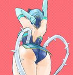  1girl ass back bare_back blue_hair blue_rose_(tiger_&amp;_bunny) elbow_gloves from_behind from_below gloves hat solo standing stretch stretching tiger_&amp;_bunny vines 