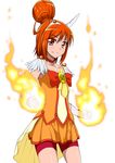  burning_hand choker cure_sunny fire flat_chest highres hino_akane_(smile_precure!) iyakun looking_at_viewer magical_girl orange_(color) orange_choker orange_skirt precure red_shorts shorts skirt smile smile_precure! solo 