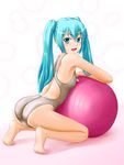  aqua_eyes aqua_hair ball hatsune_miku long_hair looking_back one-piece_swimsuit open_mouth solo swimsuit tk4 twintails vocaloid 