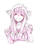  bad_id bad_pixiv_id blue_eyes blush bow breasts crescent face hair_bow hood hoodie kurokuro large_breasts long_hair patchouli_knowledge sketch smile solo touhou 