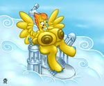  anthro anthrofied badgerben big_breasts breasts cutie_mark equine female friendship_is_magic hair huge_breasts hyper hyper_breasts macro mammal multi-colored_hair my_little_pony nipples orange_hair pegasus size_difference solo spitfire_(mlp) surprise transformation wings wonderbolts_(mlp) 