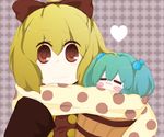  bad_id bad_pixiv_id blonde_hair blush_stickers bow brown_eyes bucket closed_eyes green_hair hair_bobbles hair_bow hair_ornament heart in_bucket in_container kisume kurodani_yamame multiple_girls polka_dot polka_dot_scarf scarf shared_scarf smile touhou twintails 