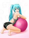  aqua_eyes aqua_hair ball hatsune_miku long_hair looking_back one-piece_swimsuit open_mouth solo swimsuit tk4 twintails vocaloid 